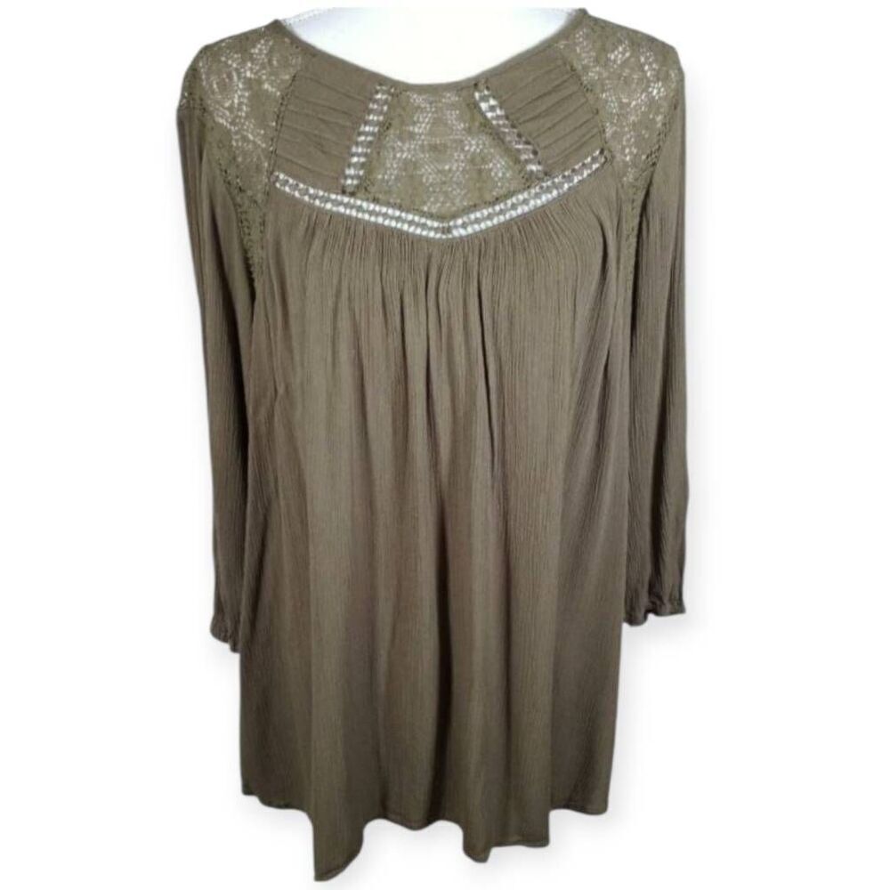 LIZ LANGE MATERNITY ARMY GREEN BOHO-INSPIRED BLOUSE SZ.L EUC.